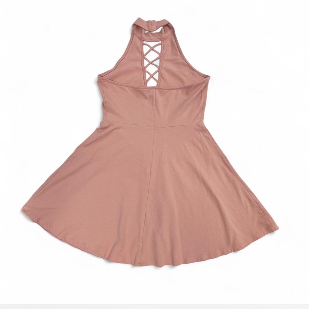 Express Pink Backless Halter Dress criss cross plunging V neck Circle skirt - Picture 4 of 8